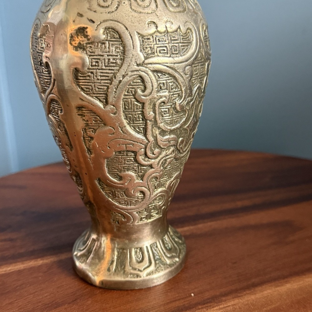 Heavy Cast Brass Asian Inspired Sculptural Vase Form Open Bottom 9" - Picture 3 of 13